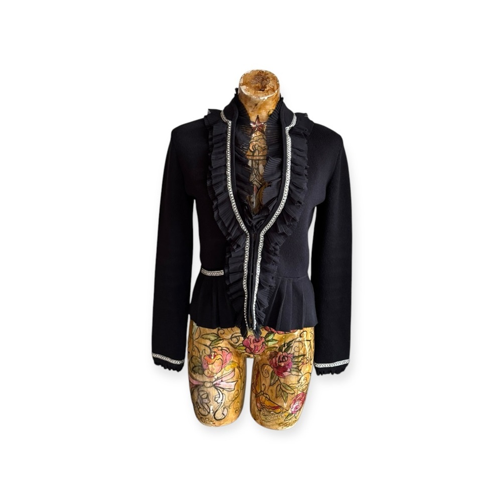 White House Black Market blazer ruffles medium business office Retro cardigan